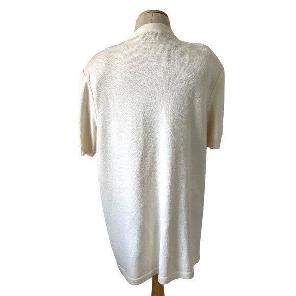 St. John Collection Sz Large Cream Knit Open Front Cardigan With Short Sleeves - Picture 10 of 11